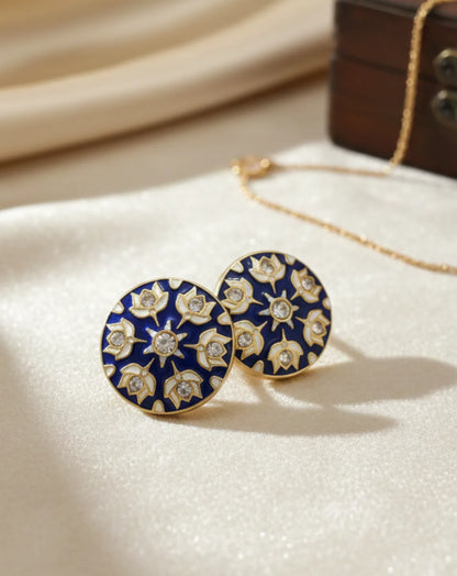 Blue Meenakari & Diamond Lotus Buttons