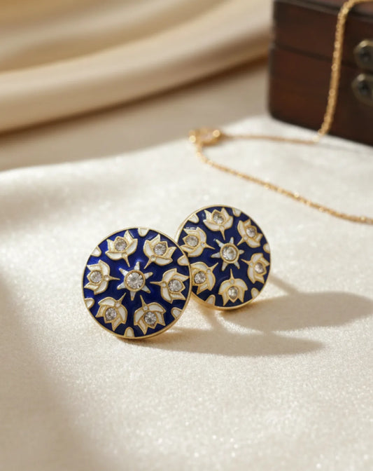 Blue Meenakari & Diamond Lotus Buttons