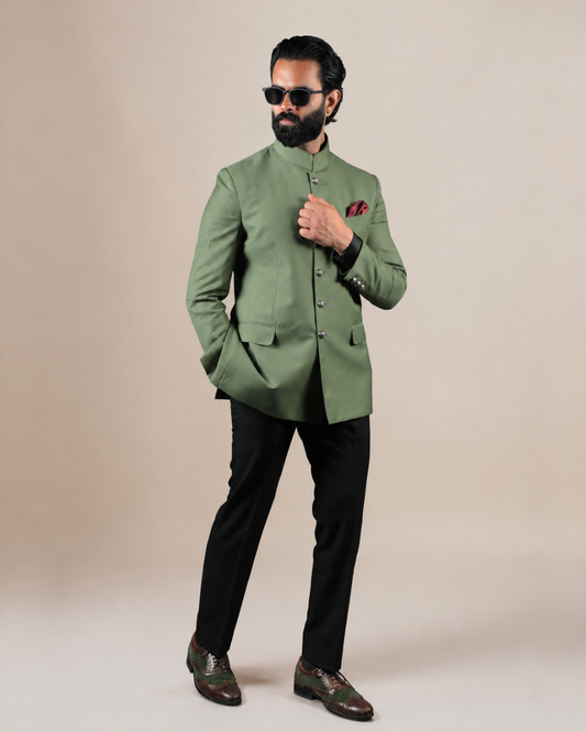 Sage Green Terry Wool Bandhgala
