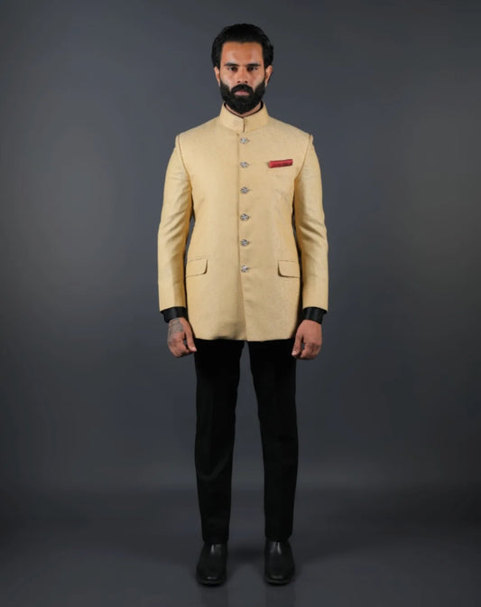 Cream Textured Bandhgala