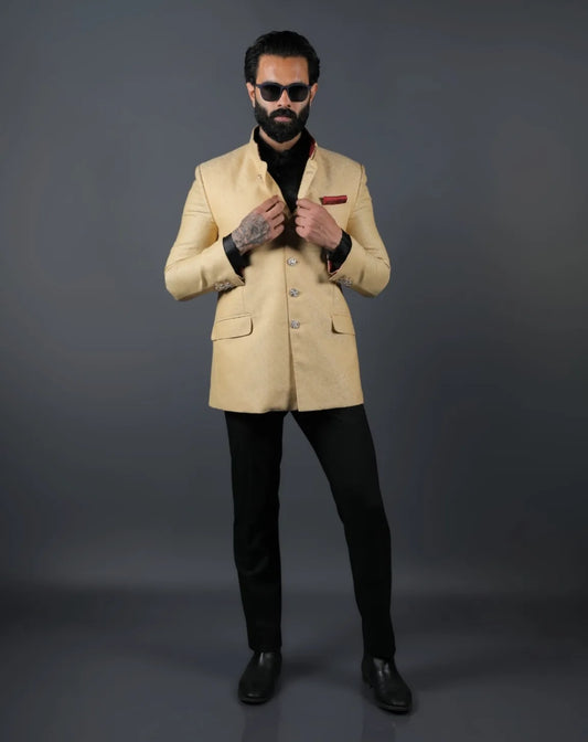 Cream Textured Bandhgala