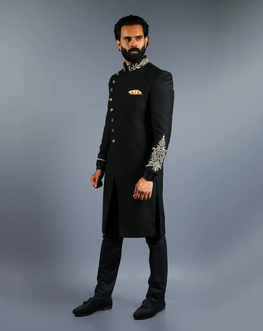 Black Asymmetric Indo-Western Sherwani