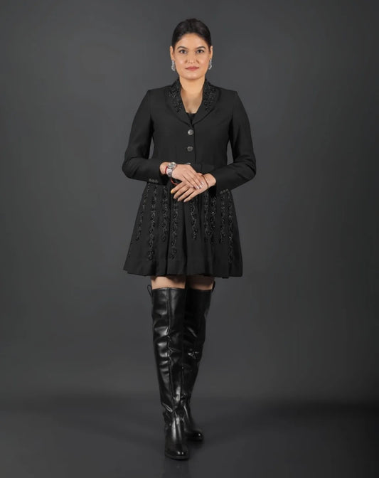 Black Embroidered Turkey Blazer