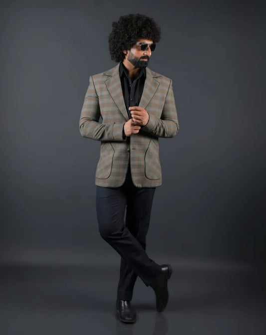Brown Checkered Casual Blazer