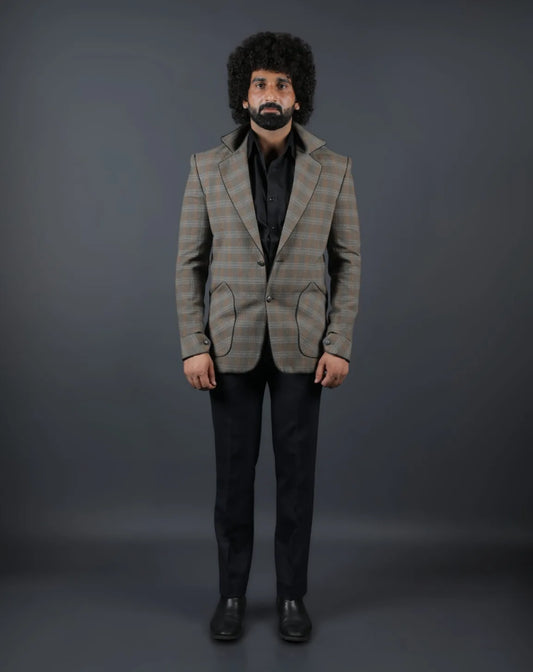 Brown Checkered Casual Blazer
