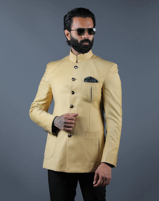 Beige Terry wool Bandhgala