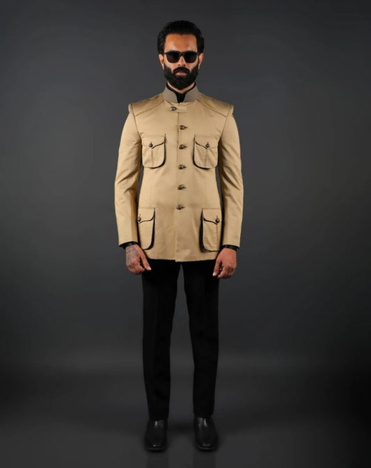 Khaki Hunting Style Bandhgala