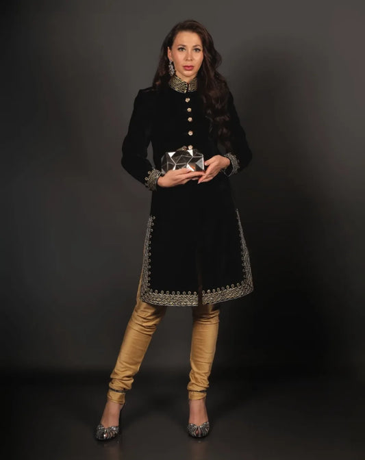 Black Velvet Handwork Sherwani