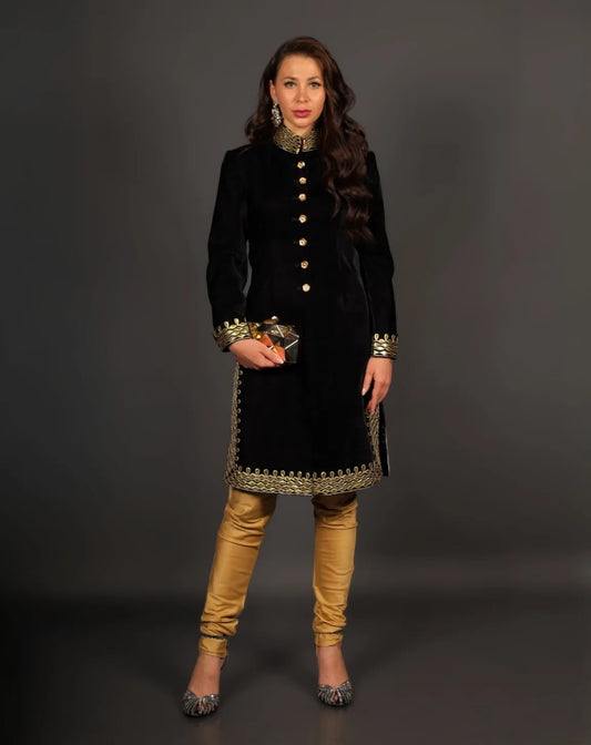 Black Velvet Handwork Sherwani