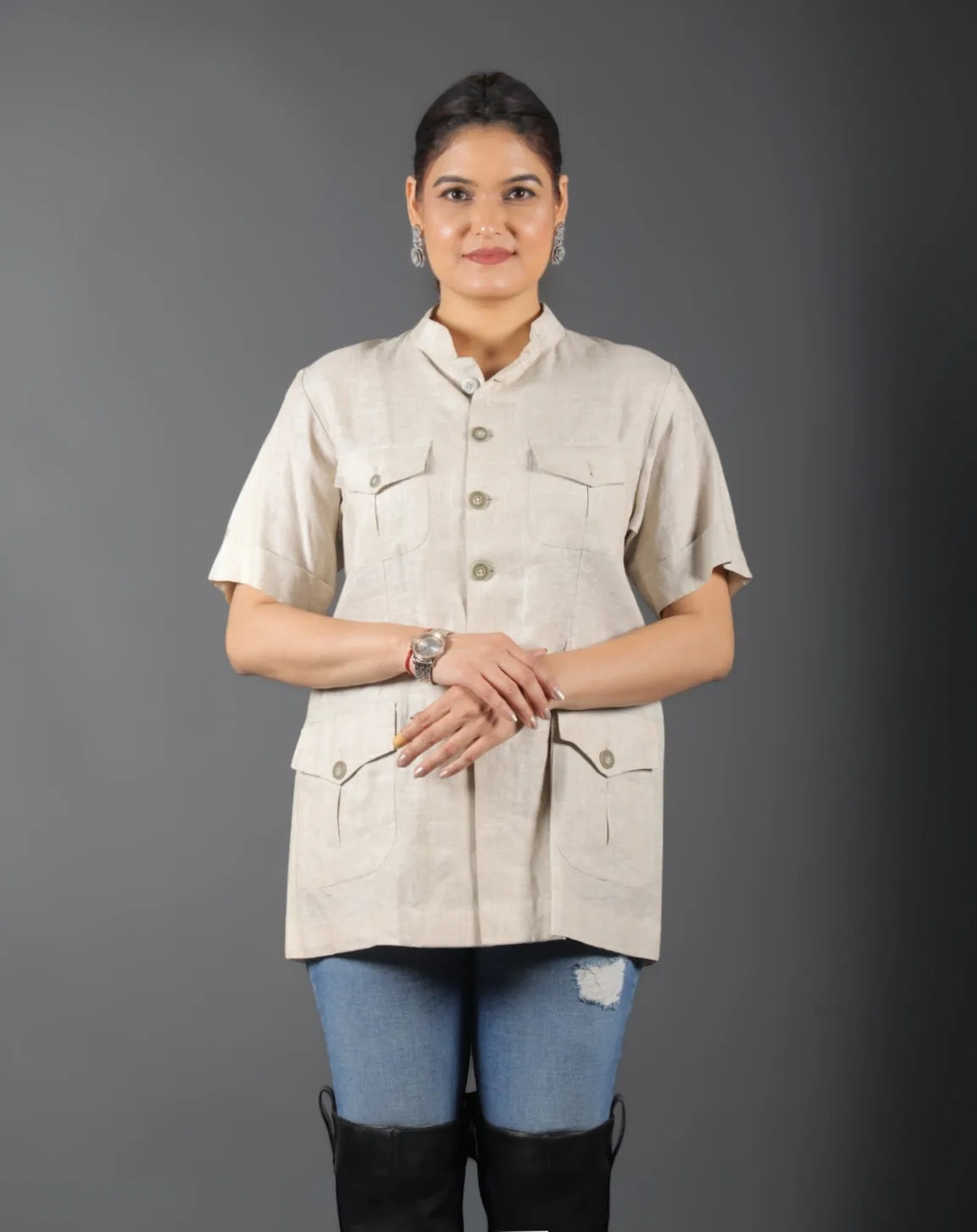 Beige Linen Hunting Shirt