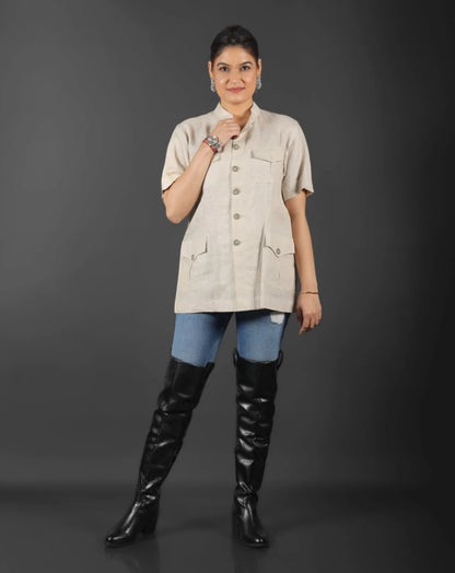 Beige Linen Hunting Shirt
