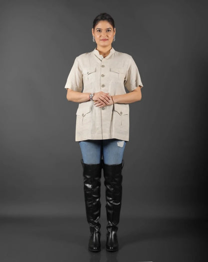 Beige Linen Hunting Shirt