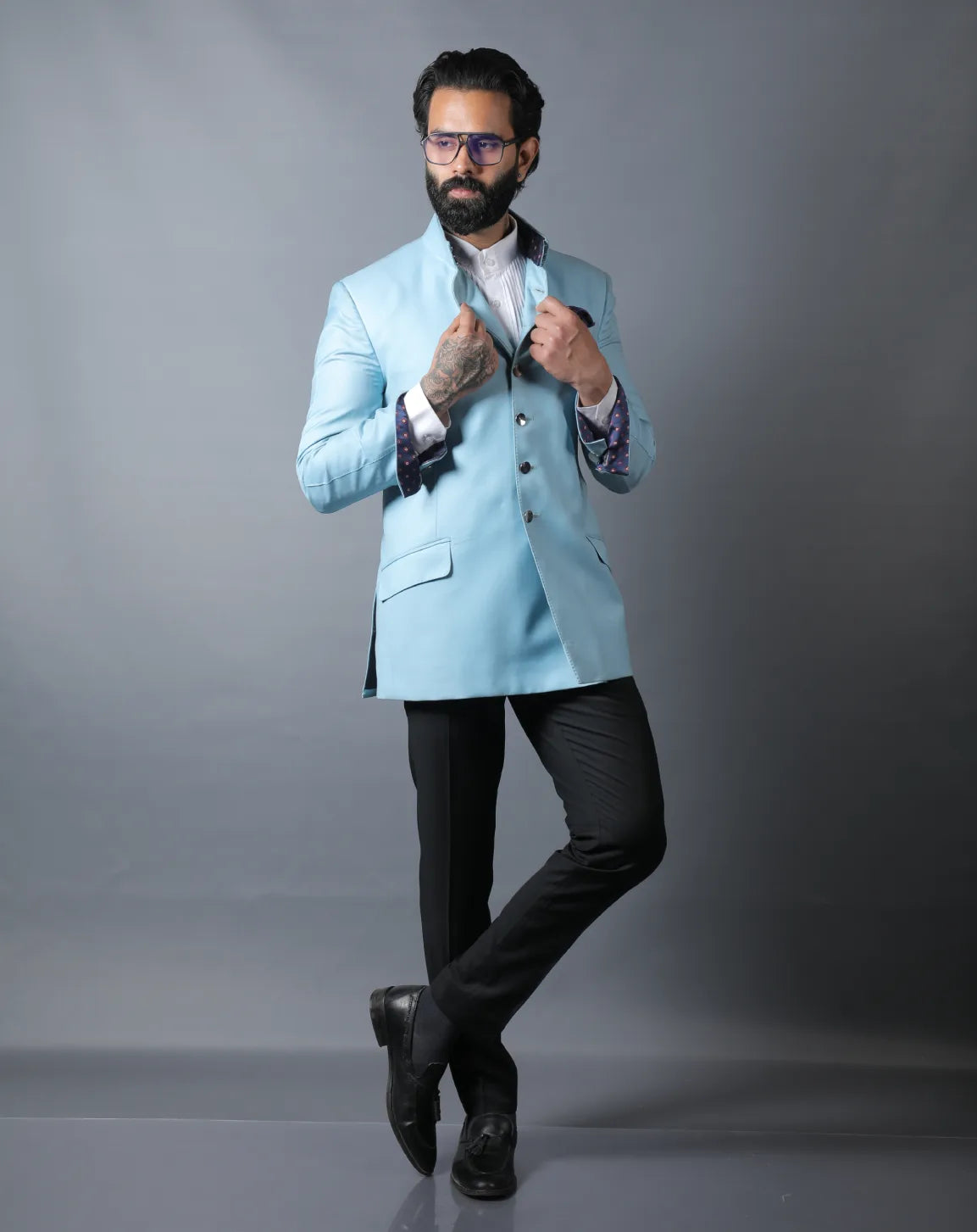 Sky Blue Terry Wool Bandhgala Set