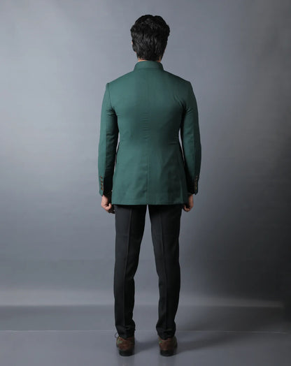 Emerald Green Terry Wool Bandhgala Set