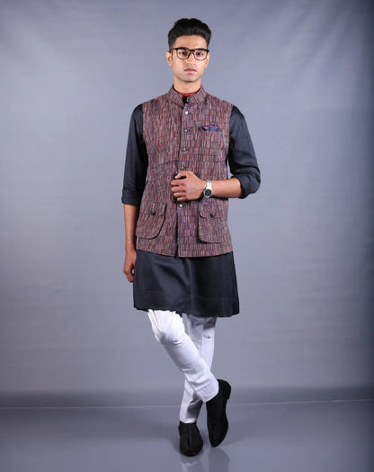 Textured Khadi Nehru Jacket