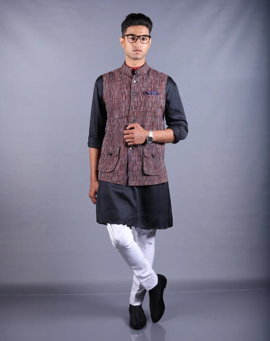 Textured Khadi Nehru Jacket