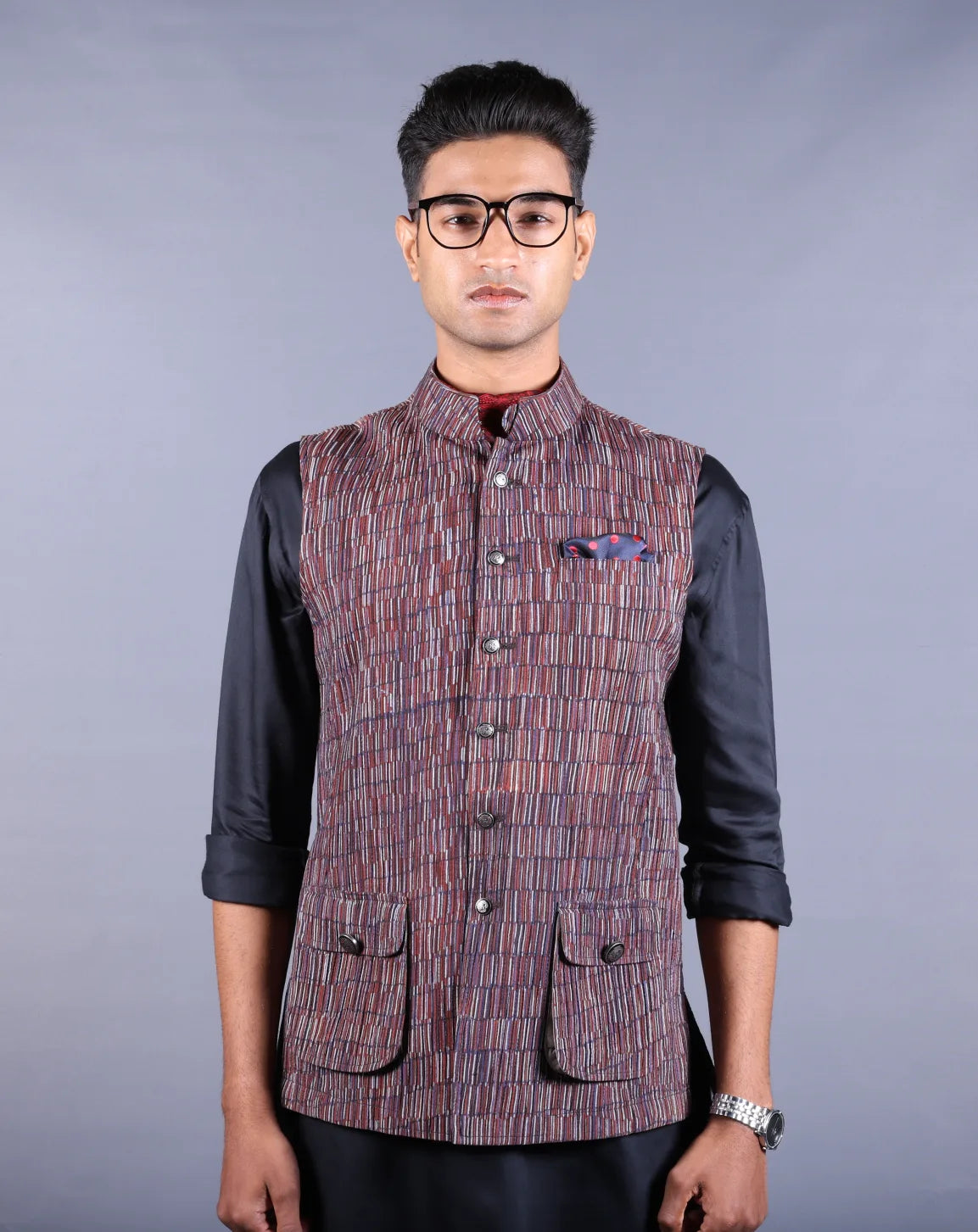 Textured Khadi Nehru Jacket