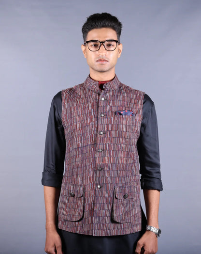Textured Khadi Nehru Jacket