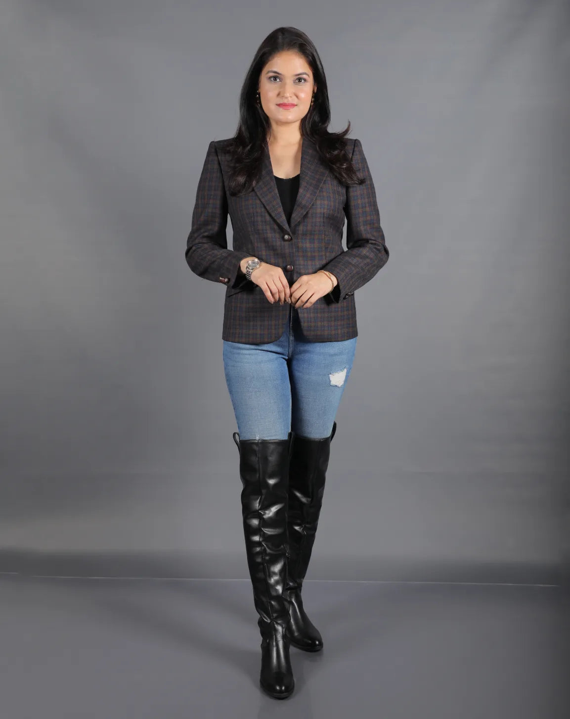 Brown Checkered Wool Blazer