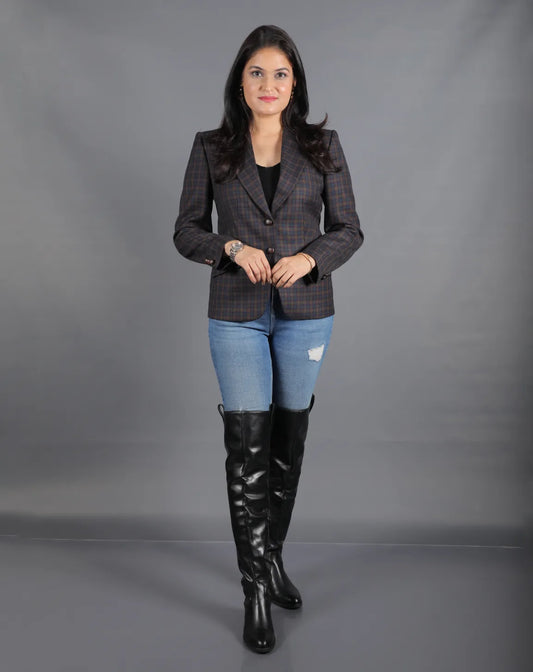 Brown Checkered Wool Blazer