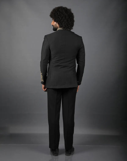 Black Embroidered Bandhgala Suit