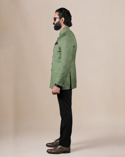 Sage Green Terry Wool Bandhgala