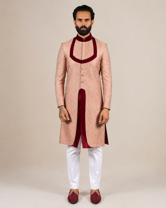 Elegant Peach Silk Sherwani