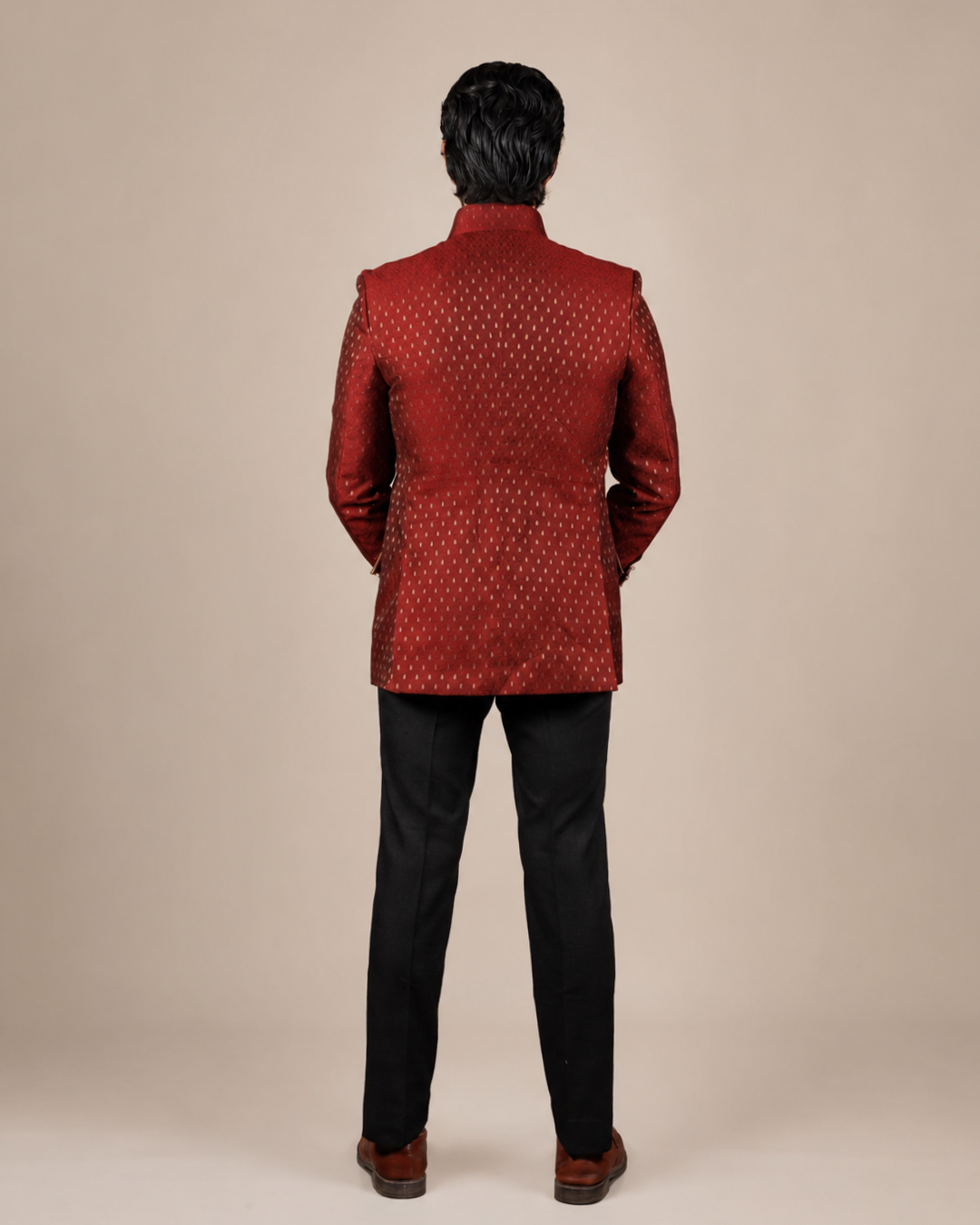 Rustic Red Brocade Bandhgala Set