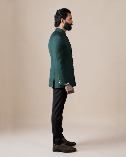 Emerald Green Terry Wool Bandhgala Set