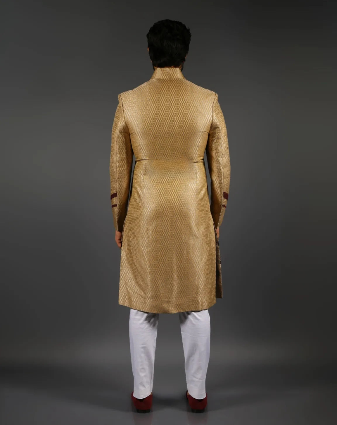 Golden Sherwani with Velvet Yoke Detailing