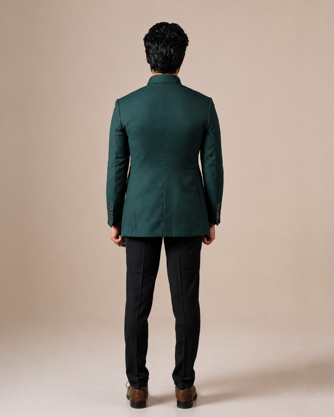Emerald Green Terry Wool Bandhgala Set