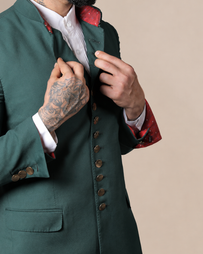 Emerald Green Terry Wool Bandhgala Set