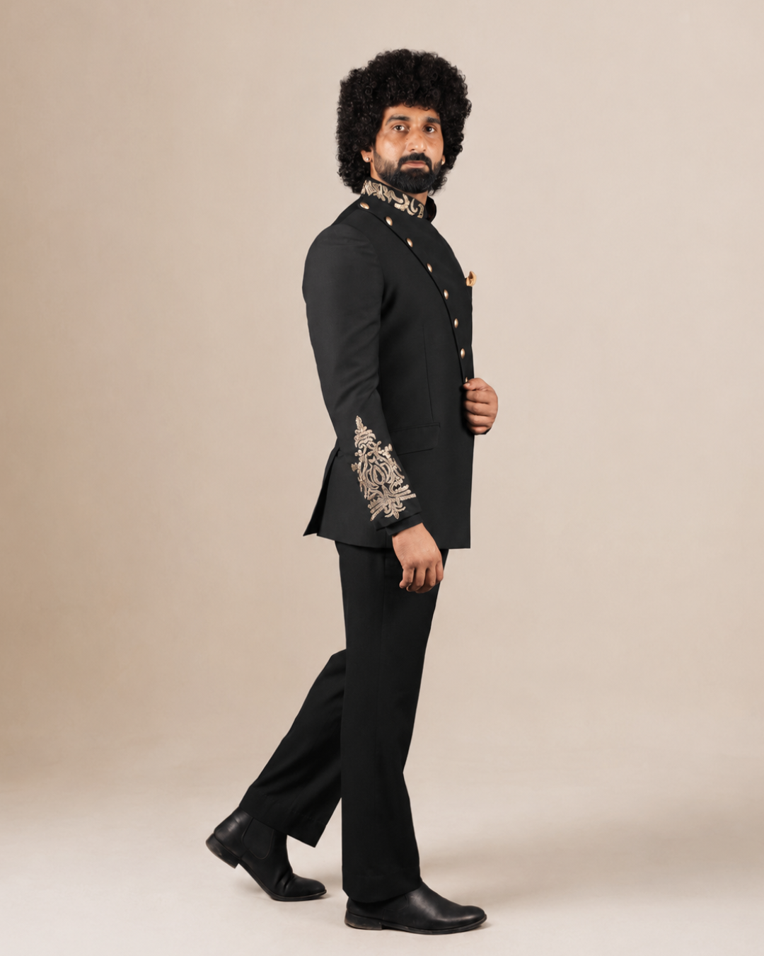 Black Embroidered Bandhgala Suit
