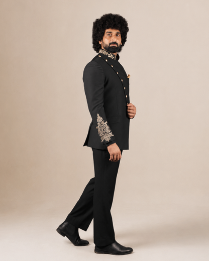Black Embroidered Bandhgala Suit