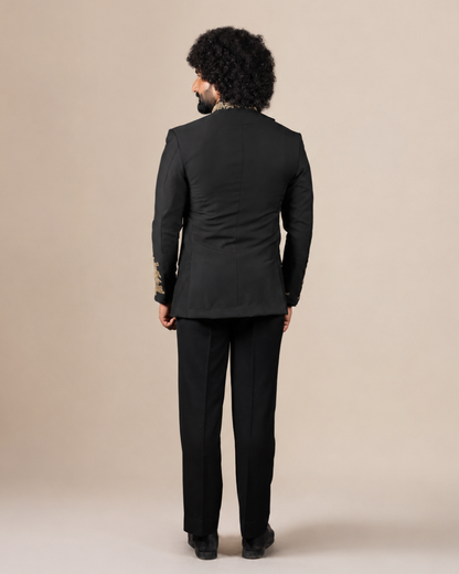 Black Embroidered Bandhgala Suit