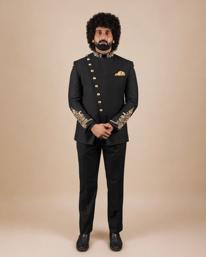 Black Embroidered Bandhgala Suit