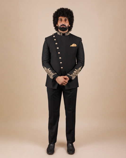 Black Embroidered Bandhgala Suit