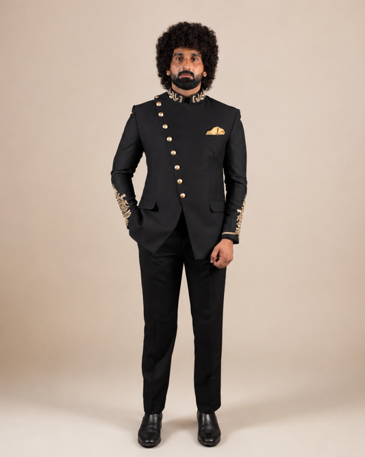 Black Embroidered Bandhgala Suit
