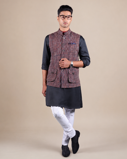 Textured Khadi Nehru Jacket