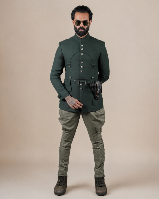 Dark Green Belted Hunting Coat