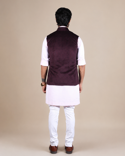 Premium Wine Velvet Nehru Jacket