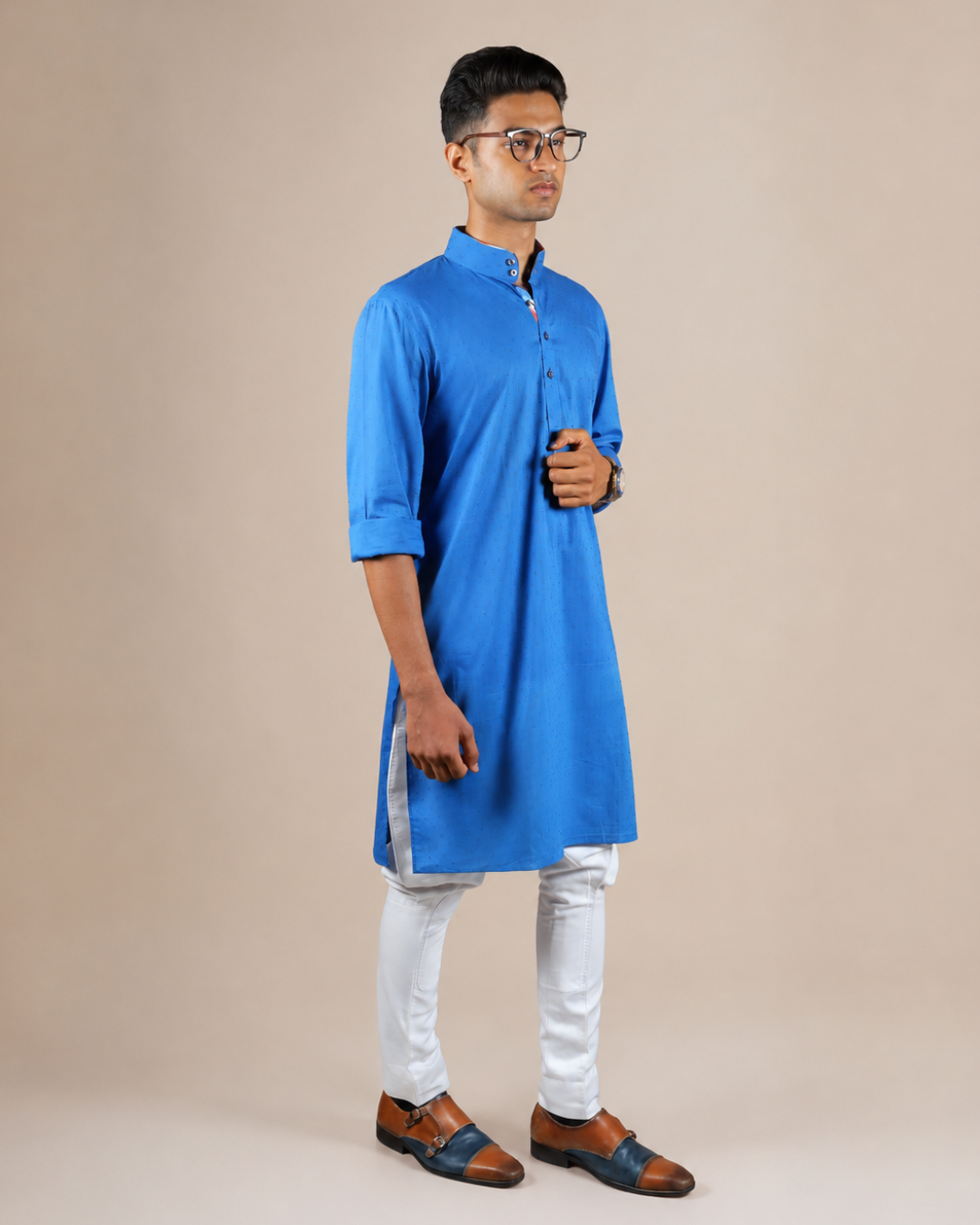 Blue Textured Kurta Pajama