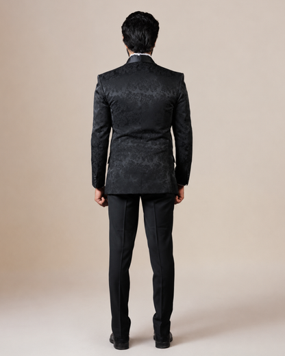 Black Floral Self Printed Suit