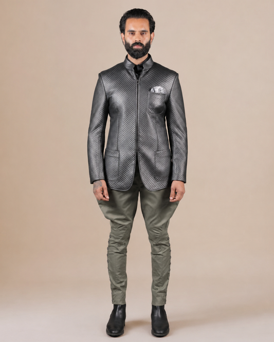 Quilted Grey Leather Jacket