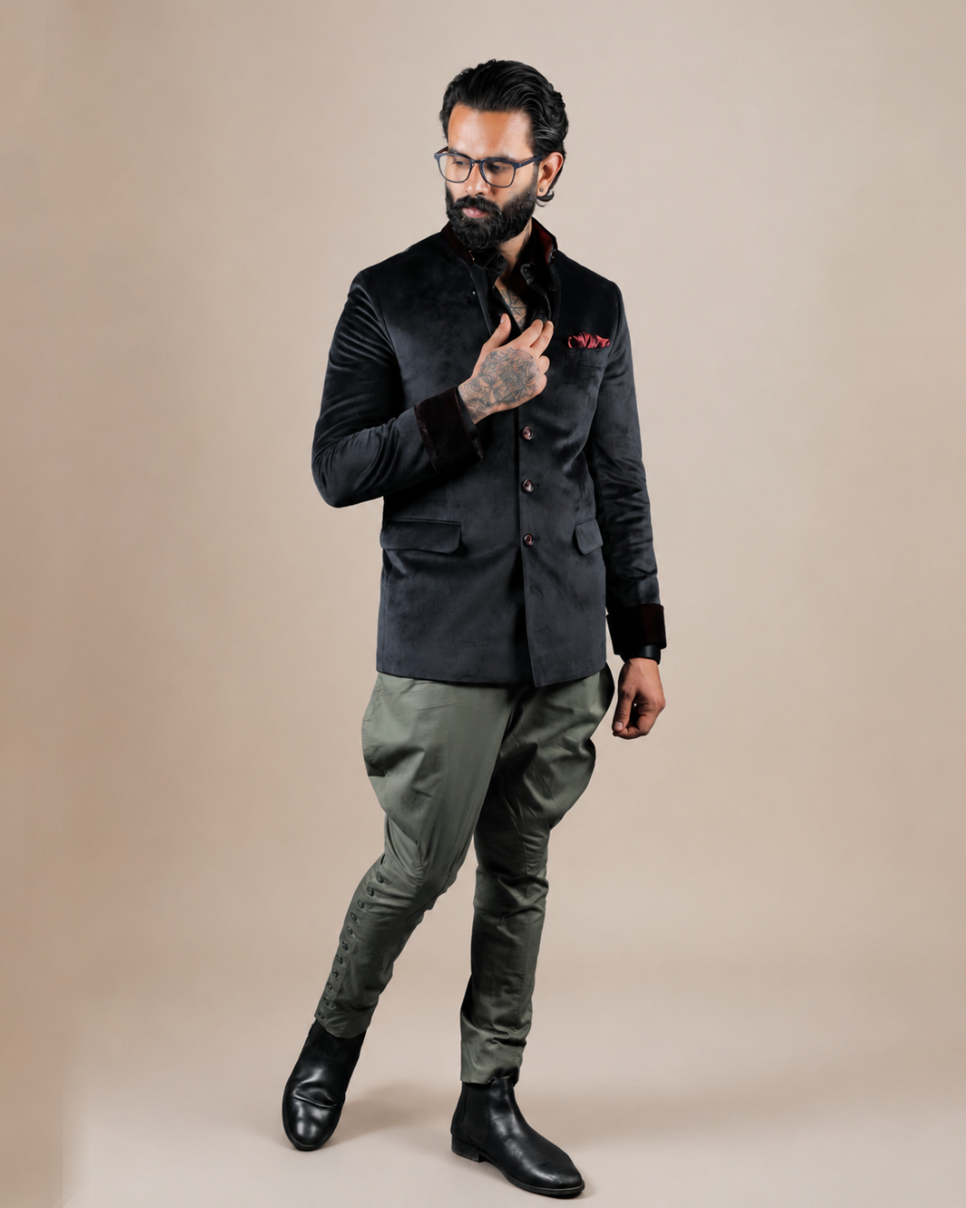 Black Velvet Bandhgala Jacket