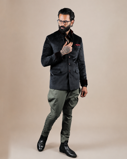 Black Velvet Bandhgala Jacket