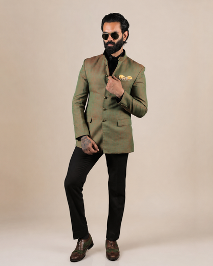 Olive Green Silk Blend Bandhgala