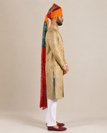 Golden Brocade Embroidered Sherwani