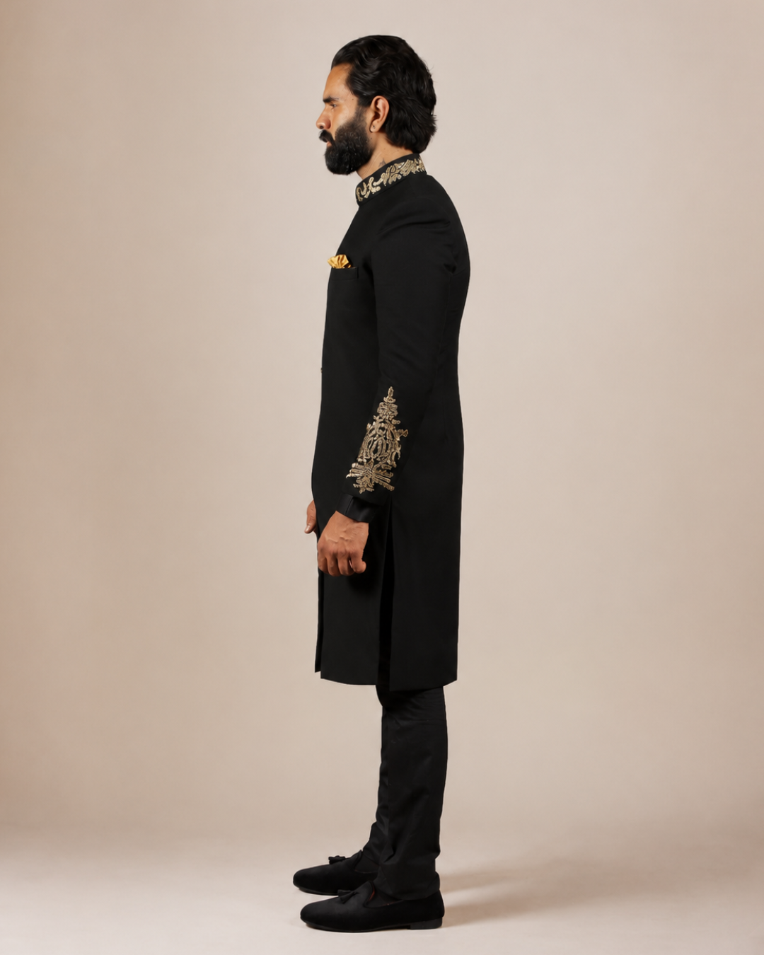 Black Asymmetric Indo-Western Sherwani