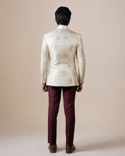 Cream Jacquard Tuxedo Suit